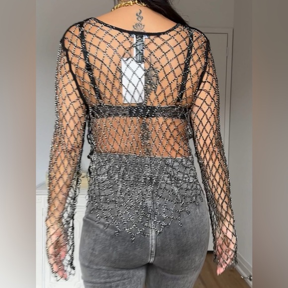 Zara Mesh Beaded Top NWT - Picture 7 of 16